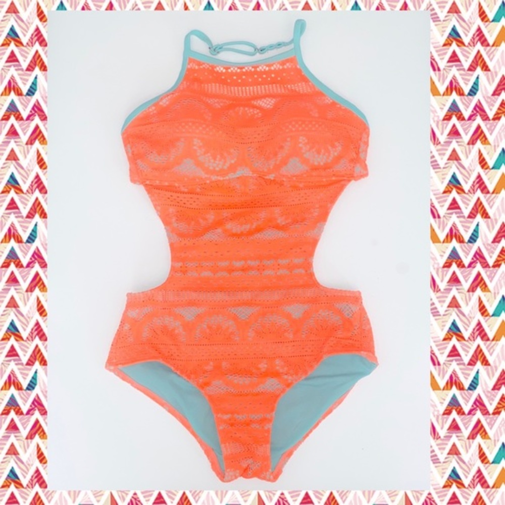 HOST PICK No Boundaries‎ 1 Piece Orange and Teal Swimsuit sz Small